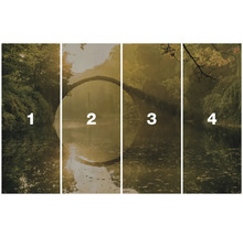 Vierteilige Fototapete mit Landschaftsmotiv eines Sees und einer Brücke