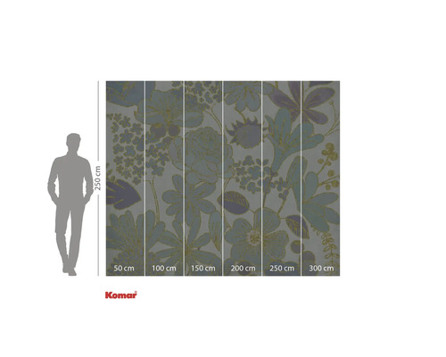 Fototapete mit Blumenmuster und Größenangaben