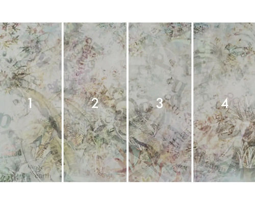 Vierteilige Fototapete mit Pflanzen- und Schriftmotiven