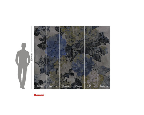 Fototapete mit Blumenmuster und Größenangaben