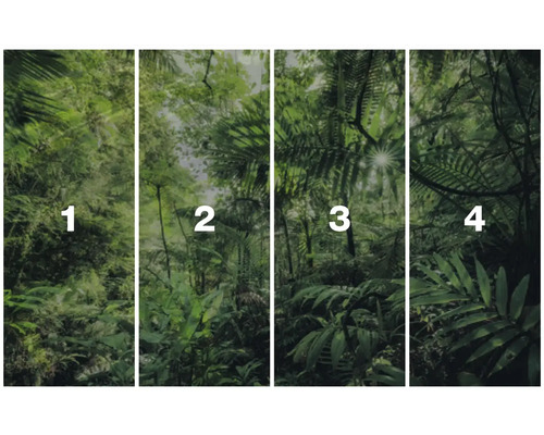 Vierteiliges Dschungel-Fototapetenmuster mit tropischer Vegetation