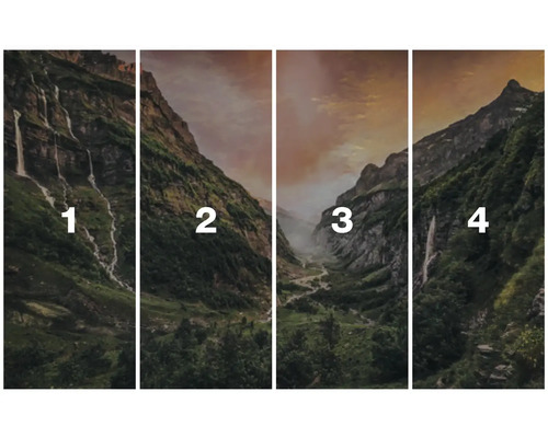 Vierteiliges Wandbild mit Berglandschaft