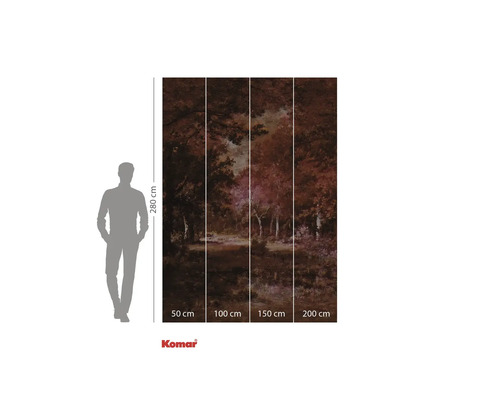 Fototapete mit Waldmotiv, bestehend aus vier Teilen und Größenangaben