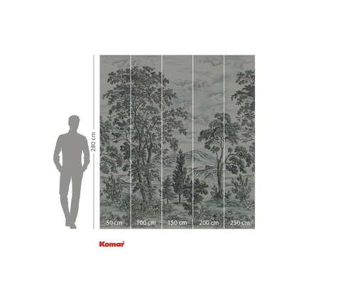 Fototapete mit Waldlandschaft und Größenangaben