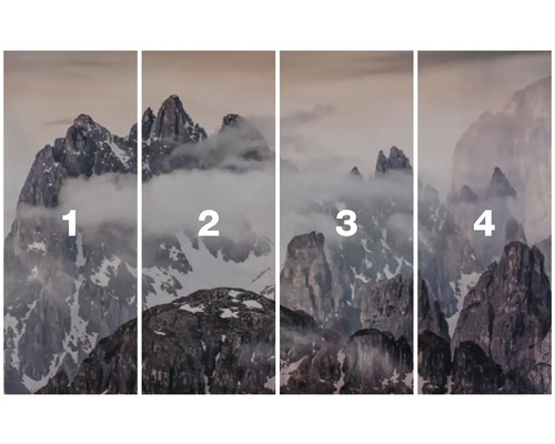 Vierteiliges Bergmotiv für die Wandgestaltung