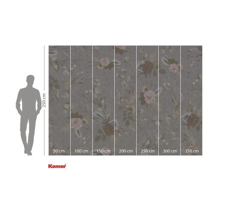 Fototapete mit Blumenmuster und Größenangaben