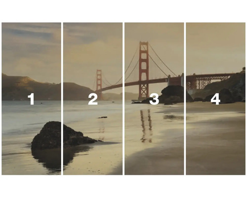 Vierteiliges Wandbild mit Ansichten der Golden Gate Bridge