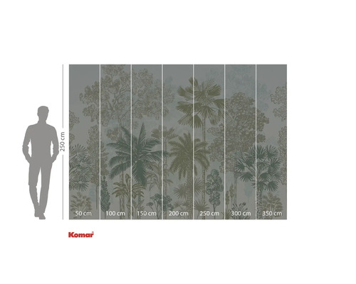 Fototapete mit tropischem Waldmotiv und Größenangaben