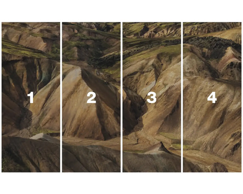 Vierteiliges Landschaftsbild der Berge