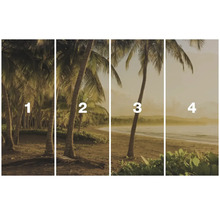 Vierteiliges Landschaftsbild mit Palmen am Strand