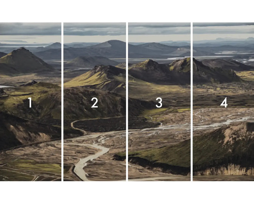 Vierteilige Fototapete mit Berglandschaft