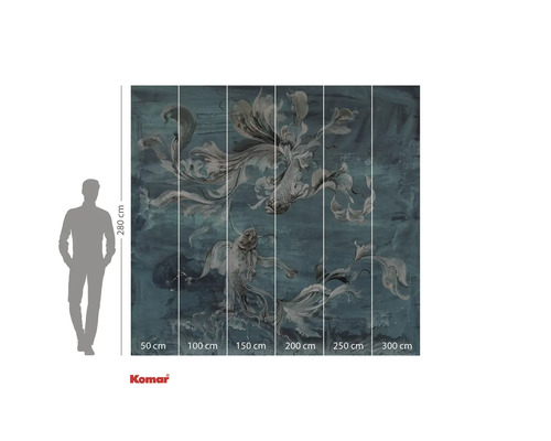 Fototapete mit Fischmotiv und Größenangaben.