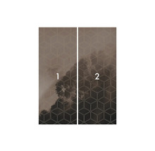 Fototapete mit geometrischem Muster und Wolkenmotiv, bestehend aus zwei Bahnen