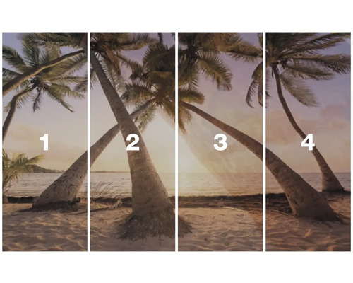 Vierteiliges Wandbild mit Palmen am Strand