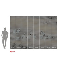 Komar Fototapete mit Kranichmotiven und Größenangaben