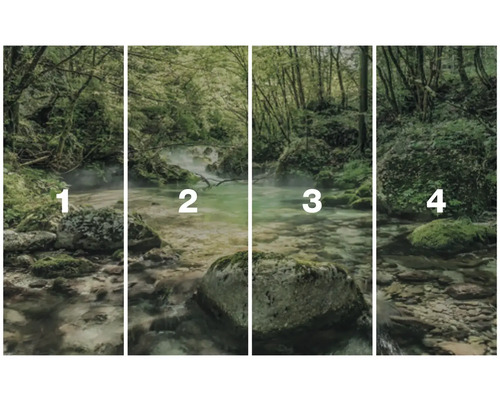 Vierteilige Fototapete mit Waldflussmotiven