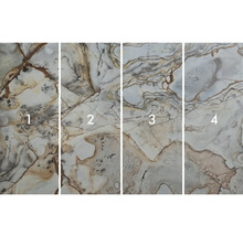 Vier verschiedene Muster von Fliesen mit Marmoroptik.