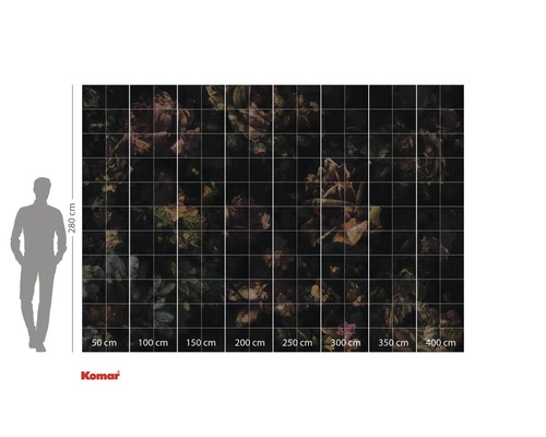 Fototapete mit Blumenmuster und Größenangaben