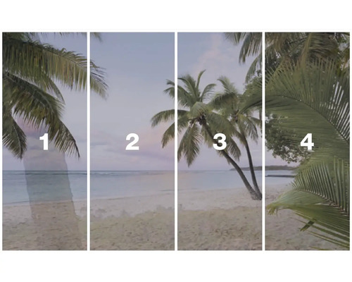 Vierteiliges Strandmotiv mit Palmen