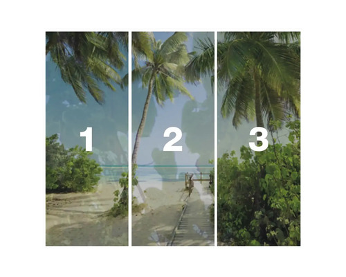 Dreiteiliges Bild mit Palmen am Strand