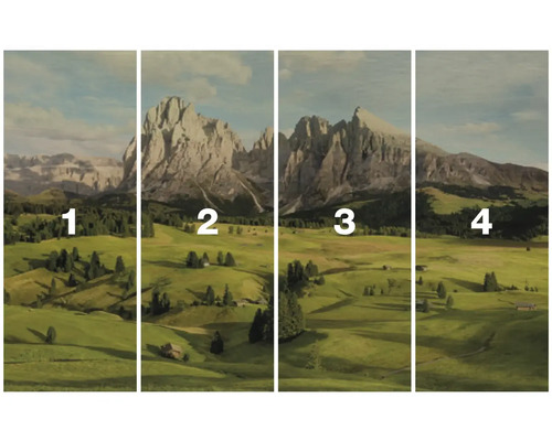 Vierteiliges Wandbild mit Berglandschaft