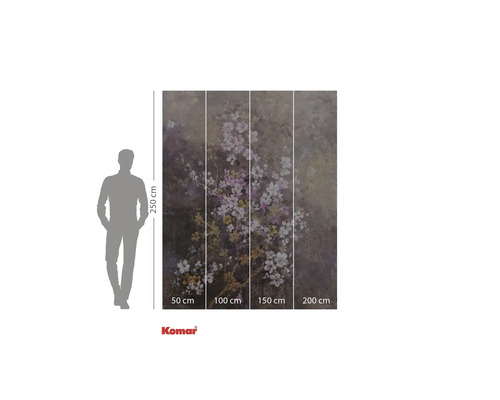 Fototapete mit Blumenmuster und Maßangaben