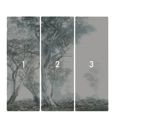 Dreiteiliges Wandbild mit Baumdarstellung im Nebel