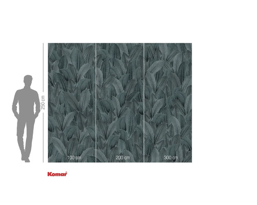 Fototapete mit Blattmotiv und Maßangaben