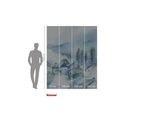 Fototapete mit Aquarellmalerei eines Dorfes, Maße 250 x 200 cm