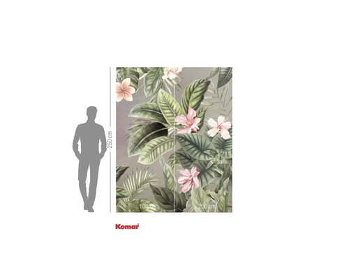 Fototapete mit tropischen Pflanzen und Blüten, Abmessungen 250 mal 200 cm