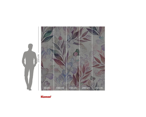 Fototapete mit Blätter- und Blumenmuster, Maße 250 mal 250 Zentimeter