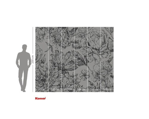 Fototapete mit Blumenmuster und Größenangaben