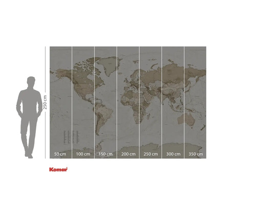 Weltkarte als Fototapete mit Maßangaben