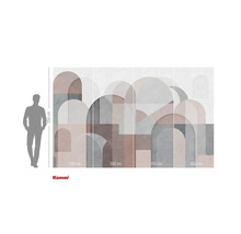 Komar Fototapete mit abstraktem Bögenmuster und Größenangaben