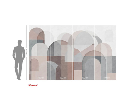 Komar Fototapete mit abstraktem Bögenmuster und Größenangaben