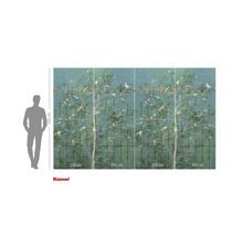 Fototapete mit Baum, Vögeln und Gitterdesign für die Wandgestaltung