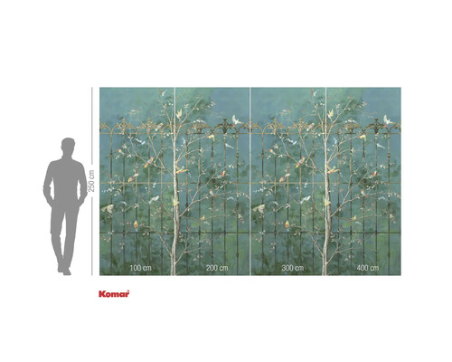 Fototapete mit Baum, Vögeln und Gitterdesign für die Wandgestaltung