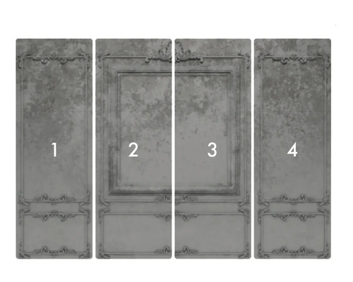 Vierteilige Fototapete mit Stuckornamenten und Rahmen