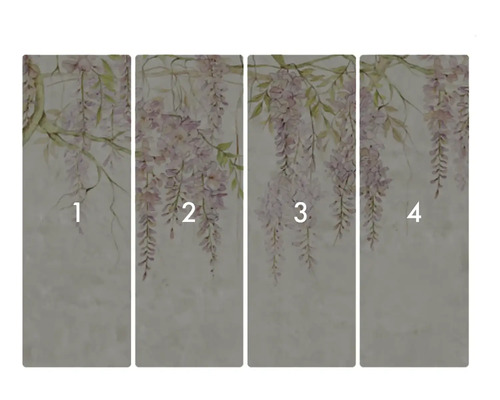 Vliestapete mit Glyzinienmuster, bestehend aus vier Bahnen