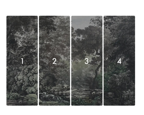 Vierteilige Tapete mit Waldmotiv