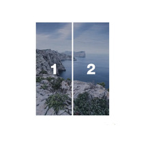 Zweiteiliges Landschaftsbild mit Meerblick und Felsenküste