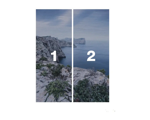 Zweiteiliges Landschaftsbild mit Meerblick und Felsenküste