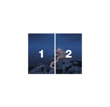 Zweiteiliges Bild einer Berglandschaft mit Serpentinenstraße