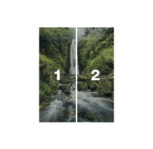 Fototapete mit Wasserfall und Waldmotiv, bestehend aus zwei Teilen