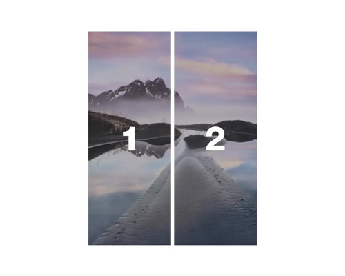 Fototapete mit Berglandschaft Motiv, bestehend aus zwei Teilen