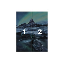 Zweiteiliges Landschaftsbild mit Bergen und Eis