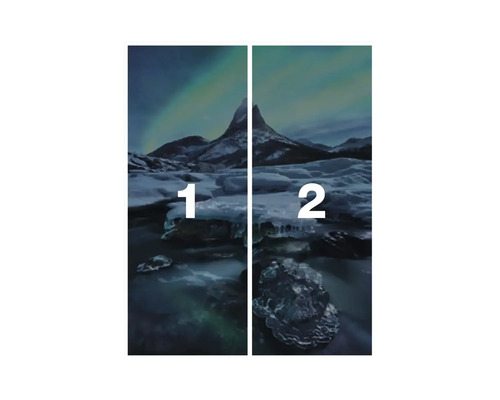 Zweiteiliges Landschaftsbild mit Bergen und Eis