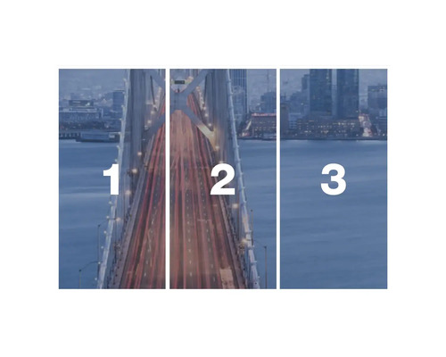 Dreiteiliges Brückenbild aufgeteilt in drei Segmente.