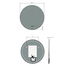 Technische Zeichnung eines runden Spiegels mit den Maßen 800 mm Durchmesser und 44 mm Tiefe