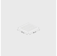 Quadratischer Rost mit den Maßen 50 mal 50 Zentimeter.